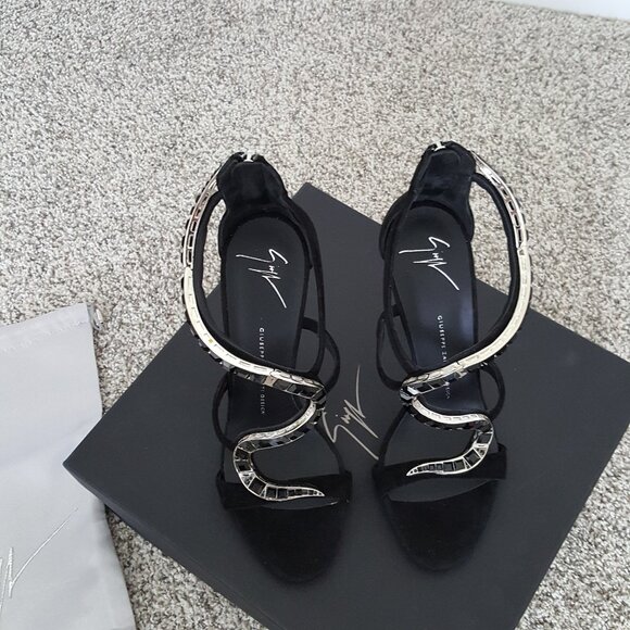 Giuseppe Zanotti Black Suede Venere Crystal Open Toe Heel Stiletto Alien Sandal - Picture 7 of 15